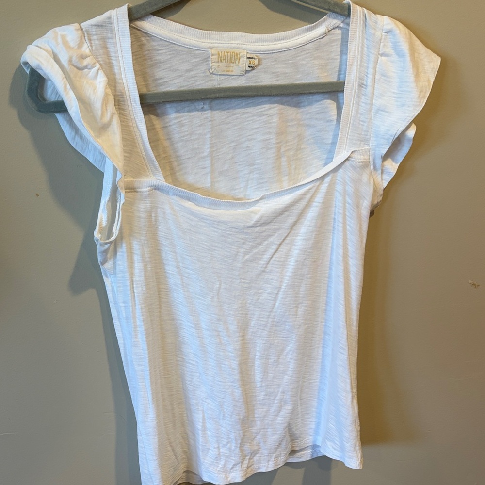 Nation LTD White Square Neck Cap Sleeve Tank